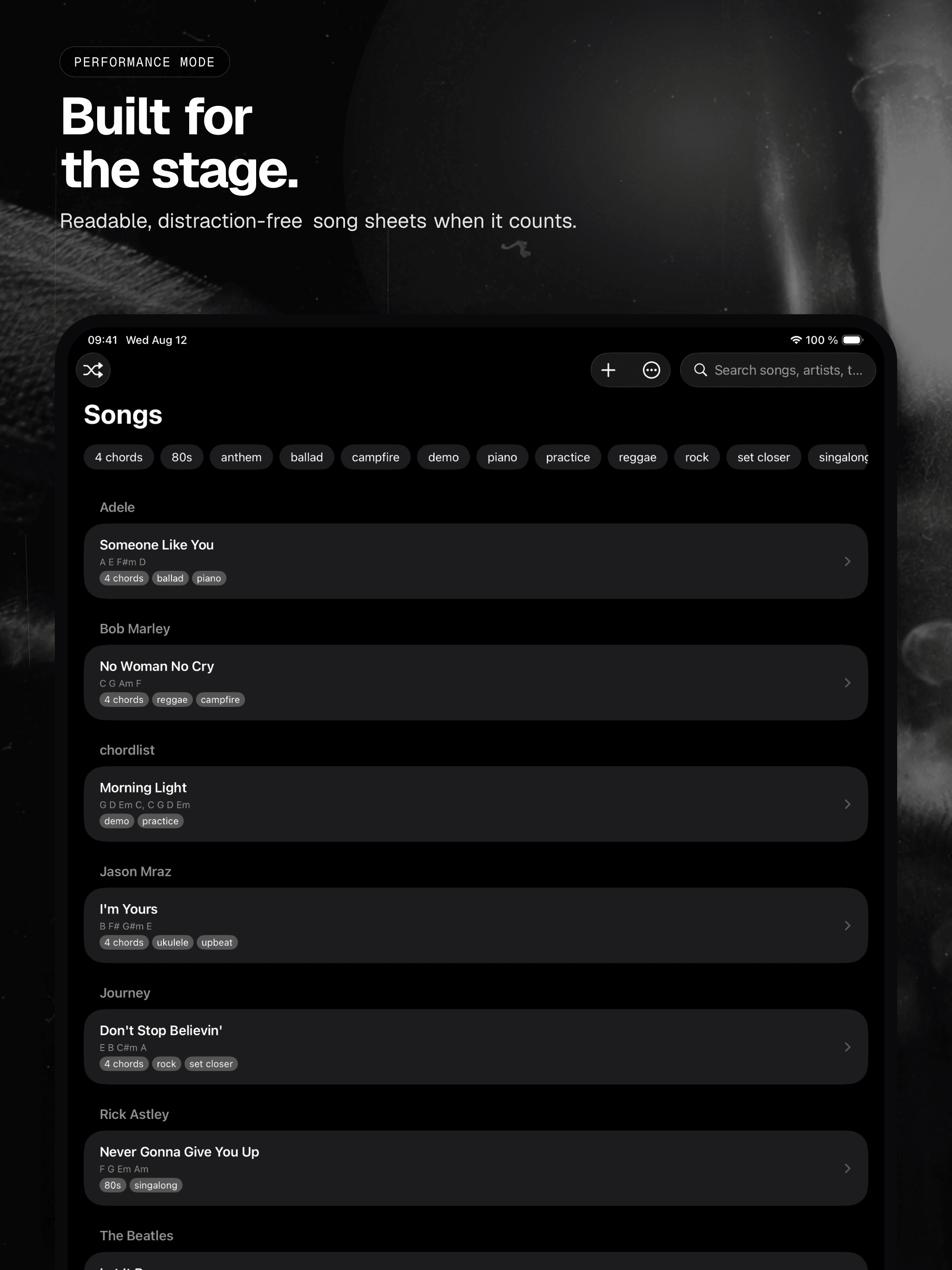 04 · Built for the stage., from the analog 13-inch iPad App Store screenshot set.