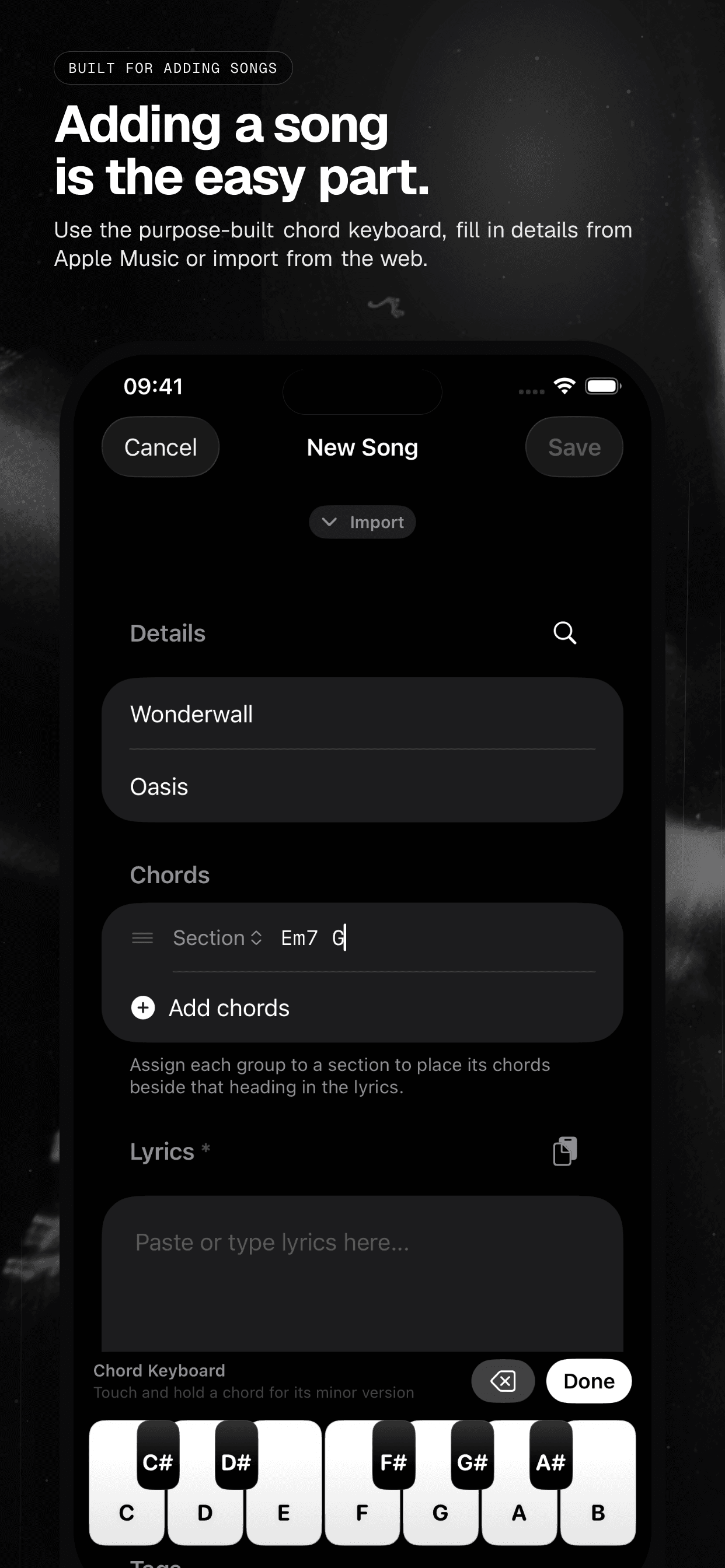 04 · Adding a song is the easy part., from the English analog 6.5-inch iPhone App Store screenshot set.