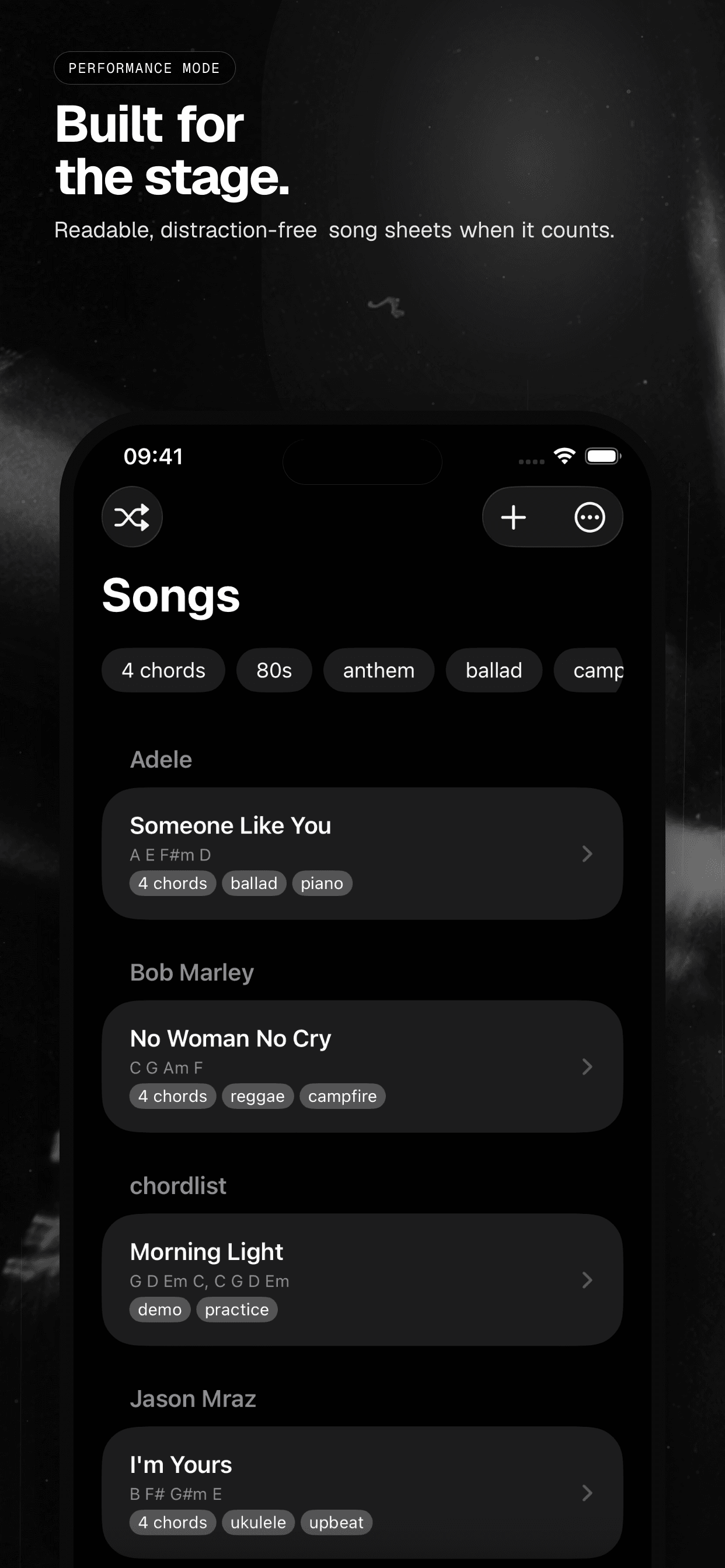 04 · Built for the stage., from the analog 6.5-inch iPhone App Store screenshot set.