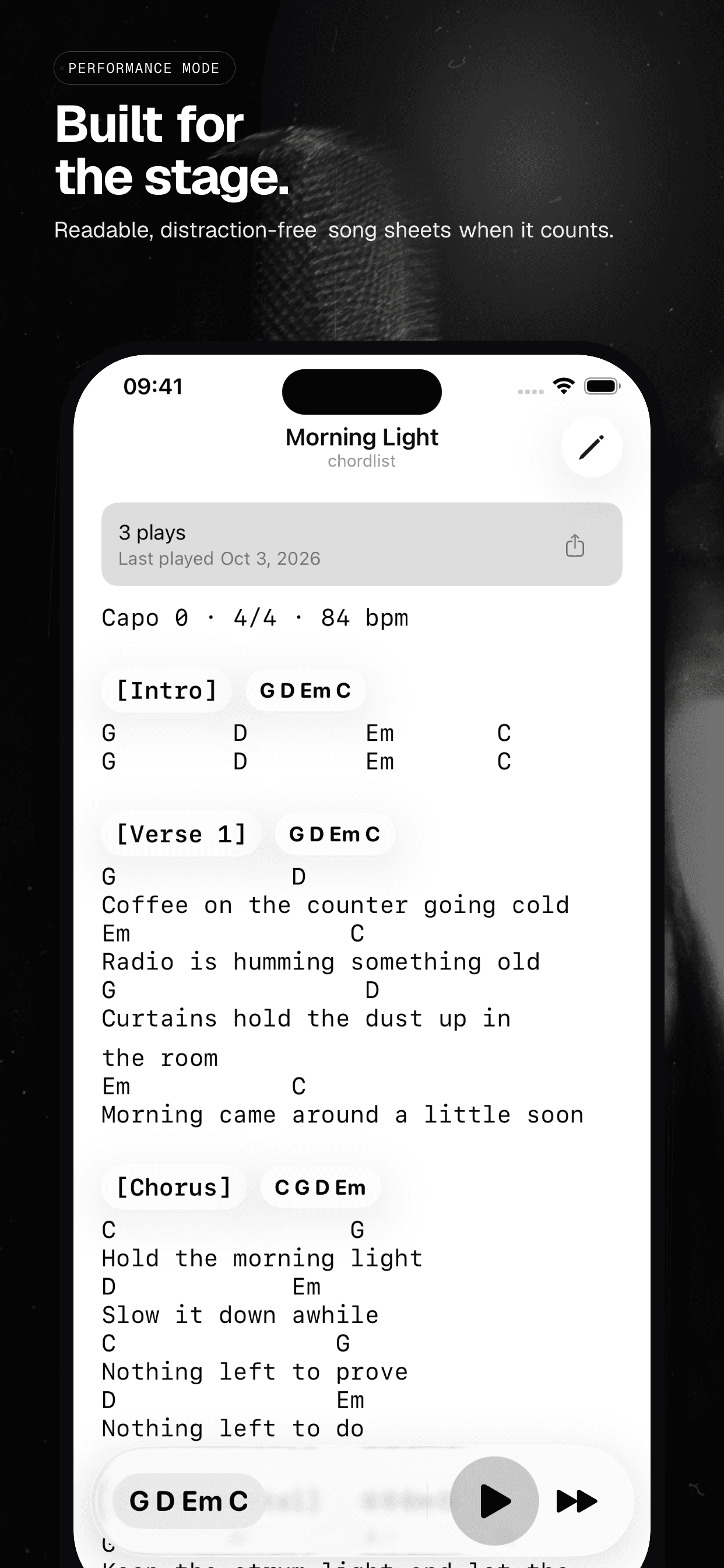 05 · Built for the stage., from the English analog 6.5-inch iPhone App Store screenshot set.