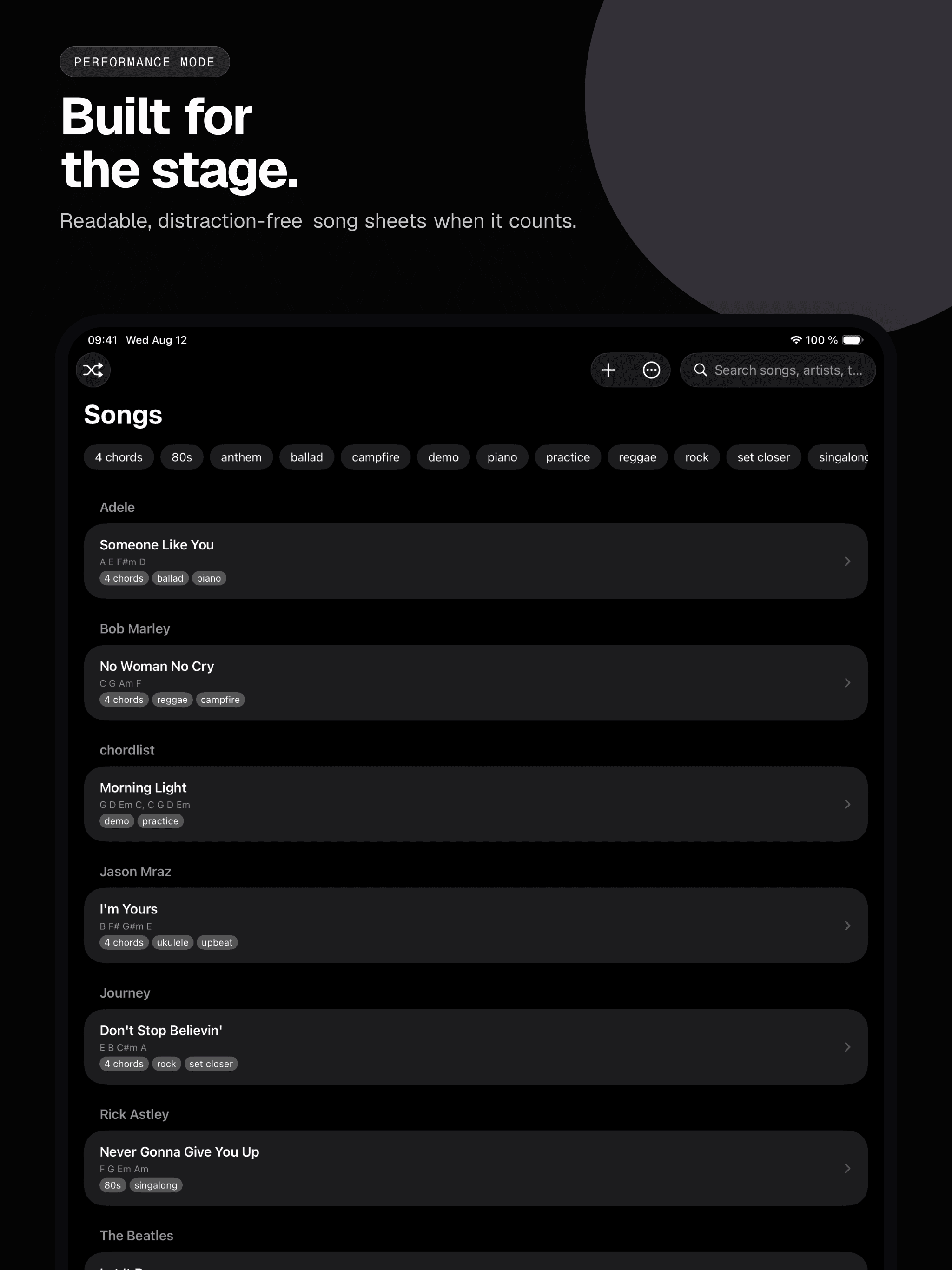 04 · Built for the stage., from the classic 13-inch iPad App Store screenshot set.