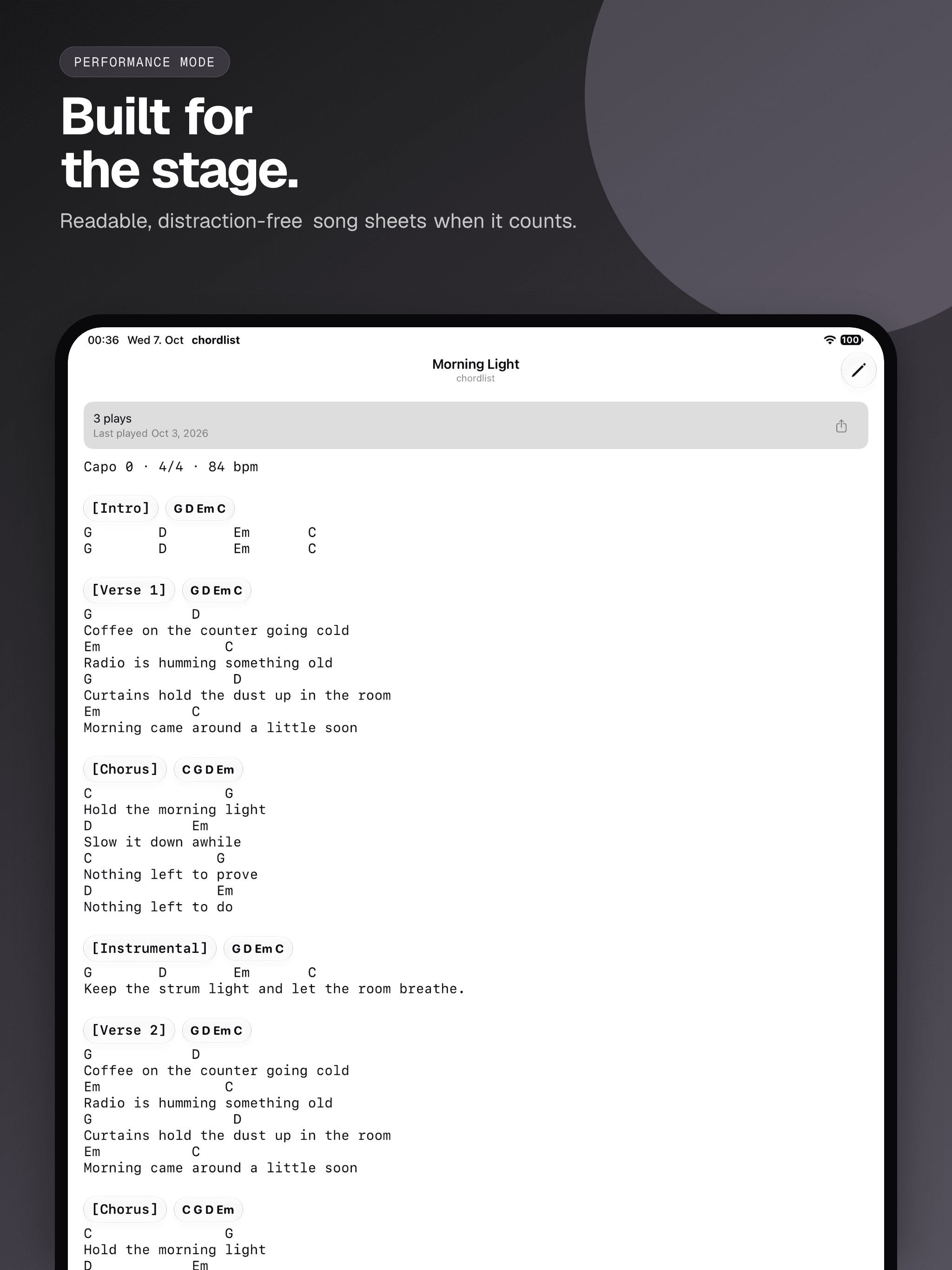 05 · Built for the stage., from the English classic 13-inch iPad App Store screenshot set.