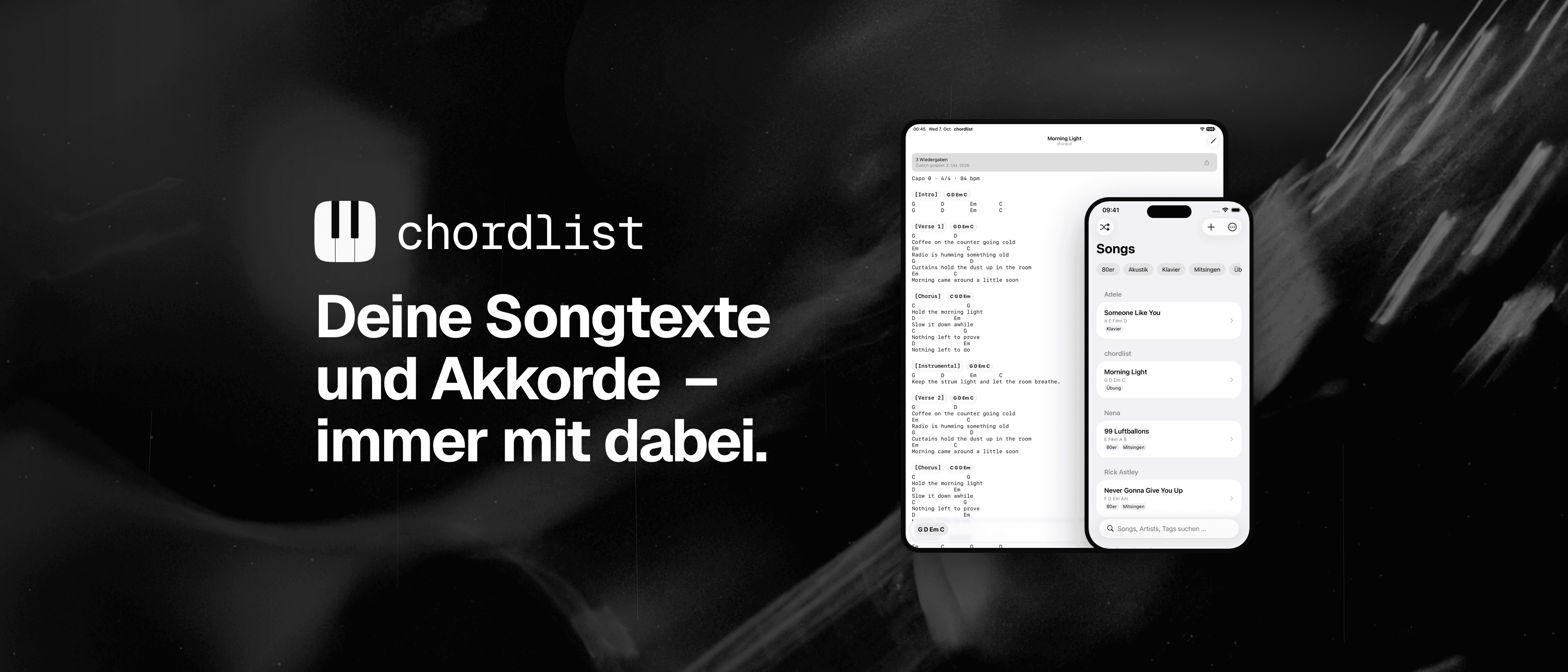 Product page header App Store creative asset, German, analog treatment.